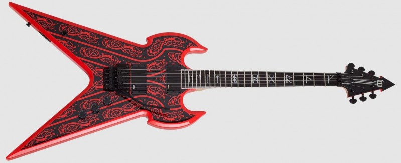 Schecter SCH4580 Wylde Warhammer FR Norse Dragon Signature Guitar - Pinstripe Red