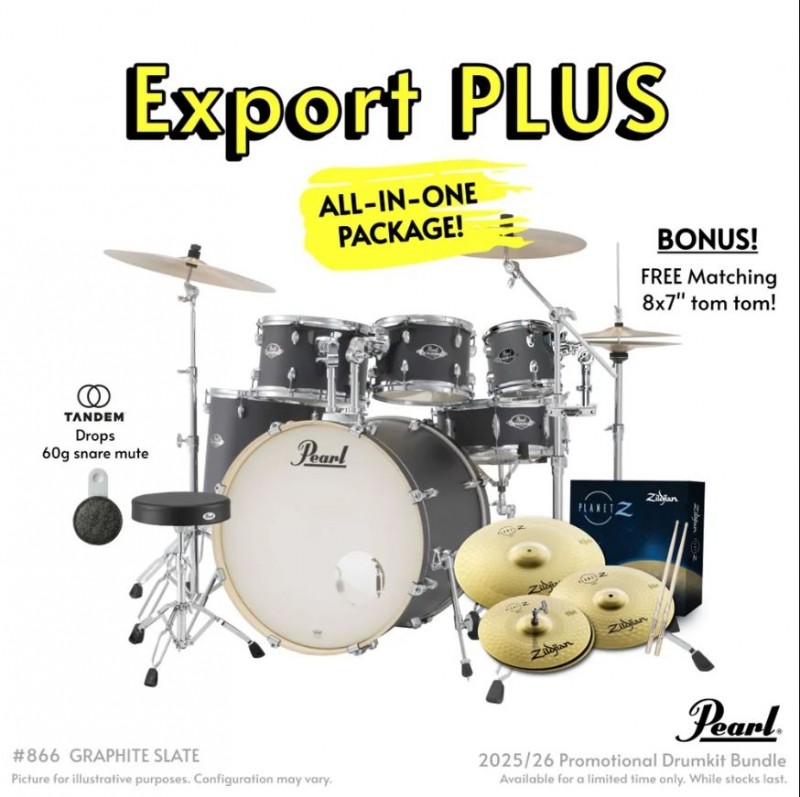 Pearl Export EXX 6Pce Fusion Plus Package w/ Zildjian Planet Z Cymbals - Graphite Slate