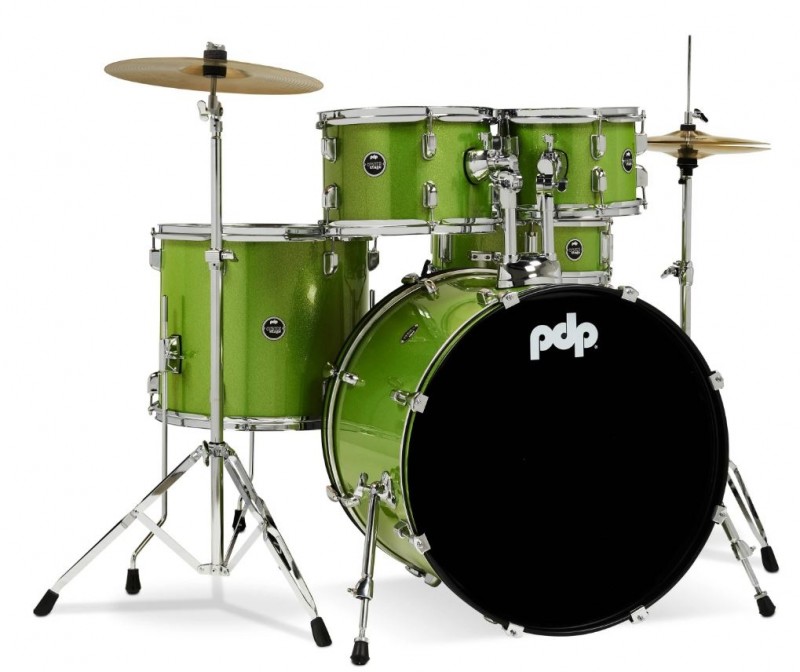 PDP CENTERstage 5pce Drum Kit w/Hardware and Cymbals - Electric Green Sparkle