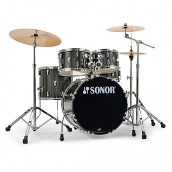 Sonor AQX Studio 5 Piece Drum Kit 20" with Hardware & Cymbals - Black Midnight Sparkle